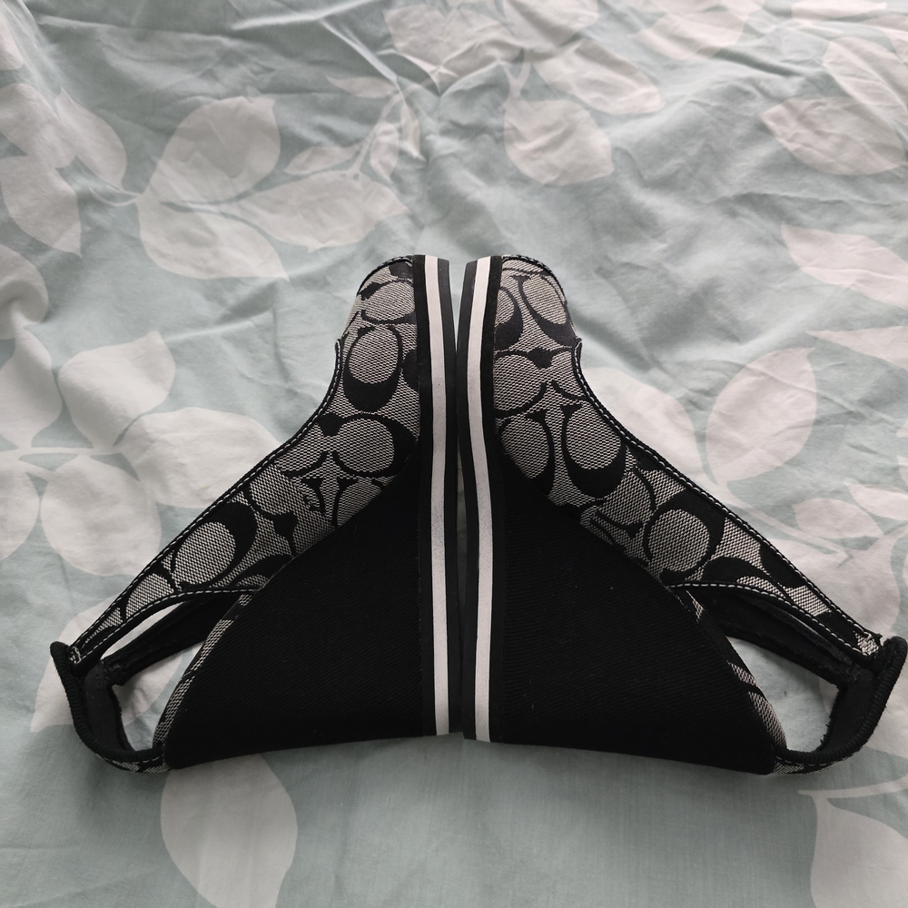 COACH Black and Cream Signature Slingback Heels - Picture 4 of 11